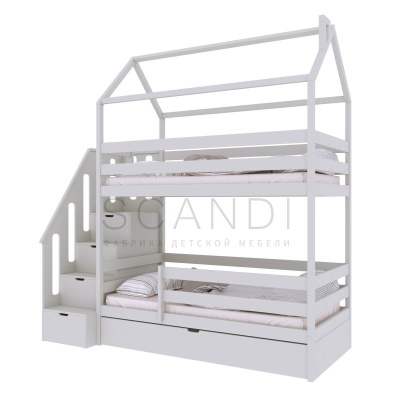 Детская двухъярусная кровать-домик Альв с лестницей-комодом