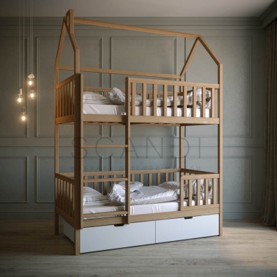 Детская двухъярусная кровать домик Берген вход спереди