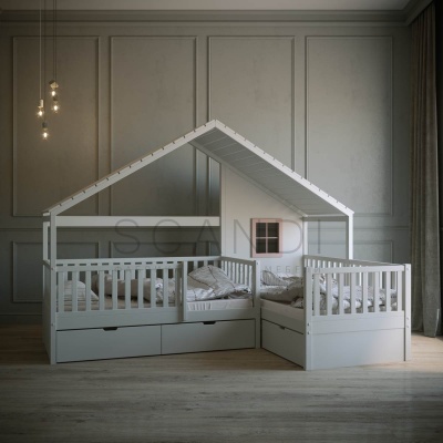 Угловая детская кровать-домик с крышей Де-Лейен