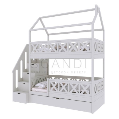 Детская двухъярусная кровать-домик Агвид с лестницей-комодом
