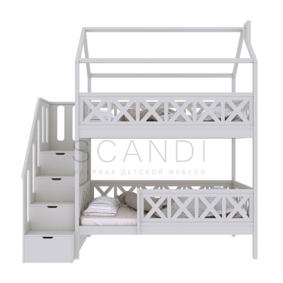 Детская двухъярусная кровать-домик Агвид с лестницей-комодом