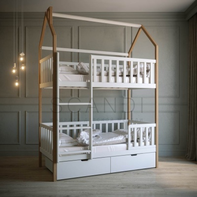 Детская двухъярусная кровать-домик Берген вход спереди