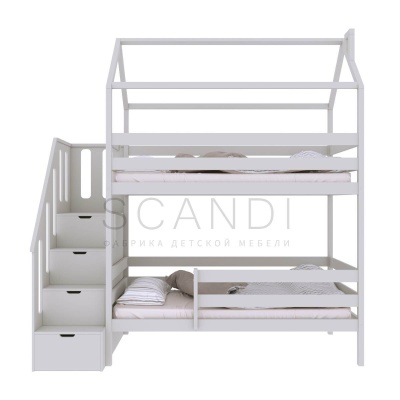 Детская двухъярусная кровать-домик Альв с лестницей-комодом